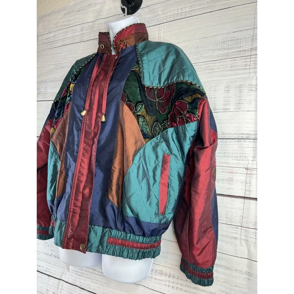 Vintage Westbound Windbreaker Womens L Petites Velvet Burnout Floral Jacket 80s - Picture 5 of 16